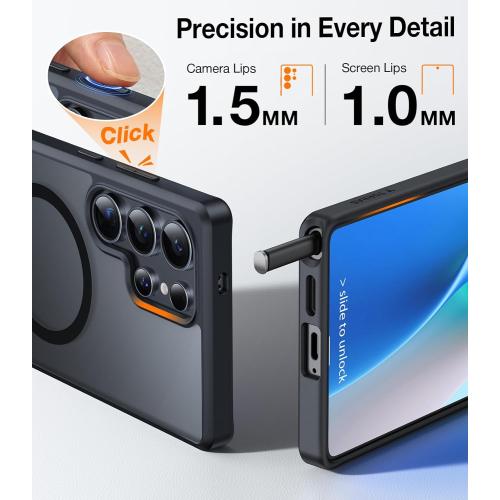 TORRAS Strong Magnetic & Seamless Stand for Samsung Galaxy S25 Ultra Case, Fit for MagSafe, Mil-Grade Drop Protection, Kickstand for Samsung Galaxy S25 Ultra Case, Translucent Back/Black Edge