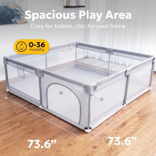 MioTetto Large Baby Playpen – Portable Play Pen, Playpen for Babies and Toddlers with Gate and Breathable Mesh – Indoor, Outdoor Baby Play Yard with Balls & Hangers - Safe and Sturdy Play Pen
