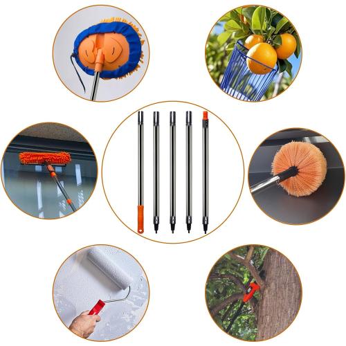5 PCS Total 6.5 Ft Extension Pole, Paint Roller Stainless-Steel Threaded Splicing Extension Poles for Hand Drywall Sander Wall Cleaning and Polishing Paint Roller Brushes