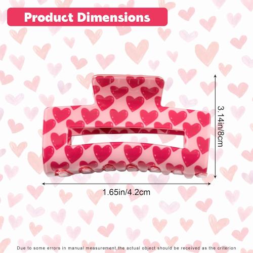 AEGYPIUS Red Claw Clip, 3.14 x 1.65 Inches Red Heart Valentines Hair Clips Hair Claw Heart Hair Clip Hearts Valentines Day Hair Clips Hair Accessories for Women
