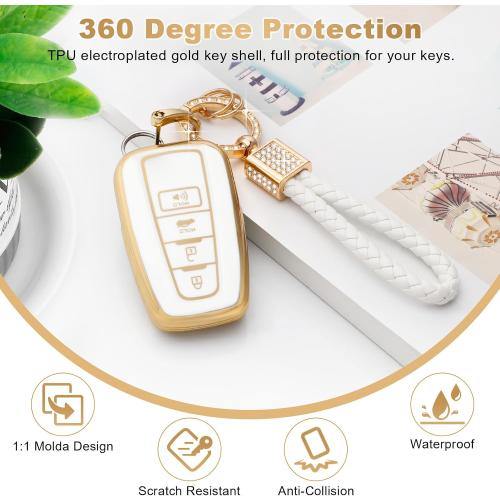 PIFOOG Key Fob Cover for Toyota RAV4 Camry Highlander Corolla 4Runner Prius Avalon CHR 4 Button Keys Case