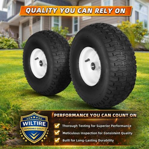 (2-Pack) 15x6.00-6nhs Lawn Mower Tires and Wheel for Riding Lawn Mower Front Tires,15x6-6 Front Tire Assembly Replacement,3/4 Bearing, 3 Centered Hub, 4 Ply Pneumatic