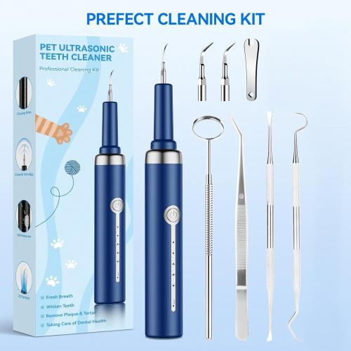 Pet Ultrasonic Tooth Cleaner Dental Tools Cleaning Kit for Teeth Stains for Dogs & Cats with 5 Modes,Blue