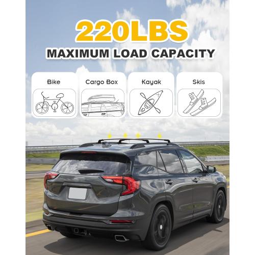 220lbs Cross Bar Roof Rack Fit for GMC Terrain 2018-2024 Cargo Carrier Crossbar Rooftop Accessories (with Side Roof Rails)