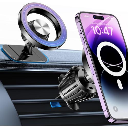 for iPhone Magsafe car Mount【20 Strong Magnets】Magnetic Phone Holder for Car Dashboard【360° Rotation】Hands Free Car Phone Holder Mount Dash Fit iPhone 15 14 13 12 Pro Max Plus MagSafe Car Accessories
