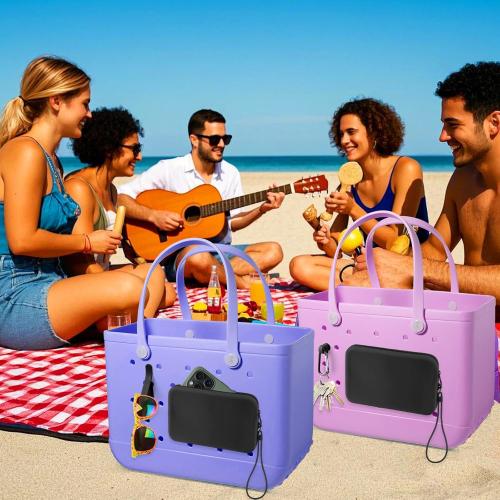 Silicone Phone Holder for Bogg Bag, Soft Silicone Insert Wallet Charm with 2 Pcs Key Holder for Bogg Bags Accessories, Attachment for Bogg Beach Bags Tote Bag Fits for iPhone Android Phones (Black)