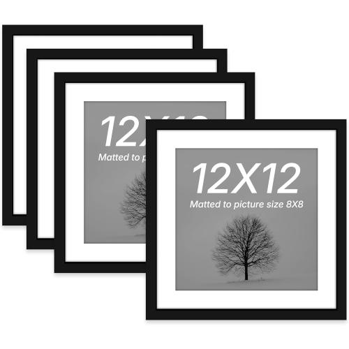 Art Street Synthetic Document Large Size Wall Photo Frame, Set Of 4 Big Frames For Wall Artwork, Certificates, Picture & Photographs Home Decor (12x12 Inch, Matted To: 8x8 Inch, Black)