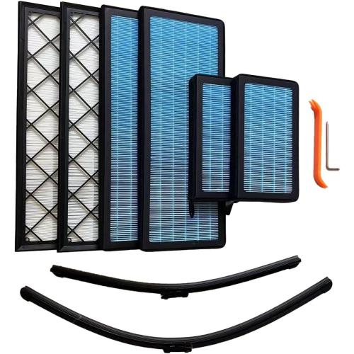 8 Pack HEPA Activated Carbon Cabin Air Filter, Frunk Pre Filter & Windshield Wiper Blades, OEM Fit PM2.5 Odor Removal Accessories for Tesla Model Y 2020‑2025, 2025 Juniper Refresh