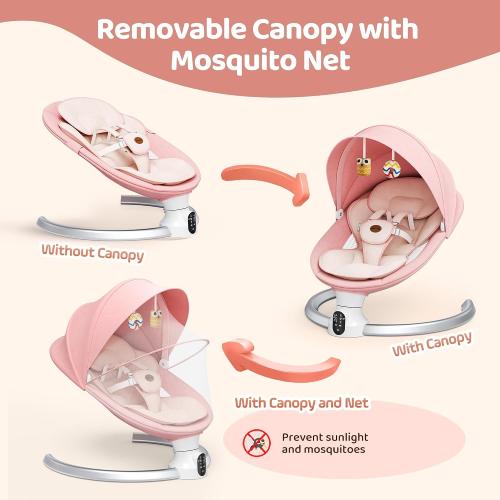 Baby Swing for Infants - Electric Baby Rocker with Exclusive App Function, Upgraded 5 Point Harness, Bluetooth Support, 10 Preset Lullabies and 5 Speeds, Portable Swing for Baby Boy Girl（Pink）