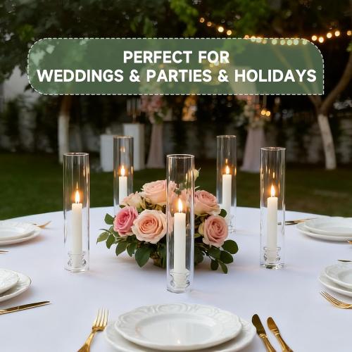20 Pack Glass Hurricane Candle Holders 12.6 Open Ended Candlestick Holder Tubes Clear Bottomless Cylinders Suitable Taper LED Candles for Wedding Party Christmas Table Centerpiece Decor