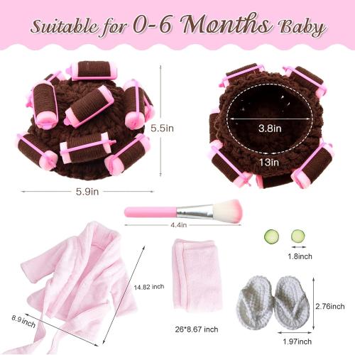 Pink SPOKKI Newborn Photography Props Newborn Girl Photoshoot Outfits Babies Robe Props with Bath Towel Slippers Cucumber Curler Hat Makeup Brush for Infant Boys Girls