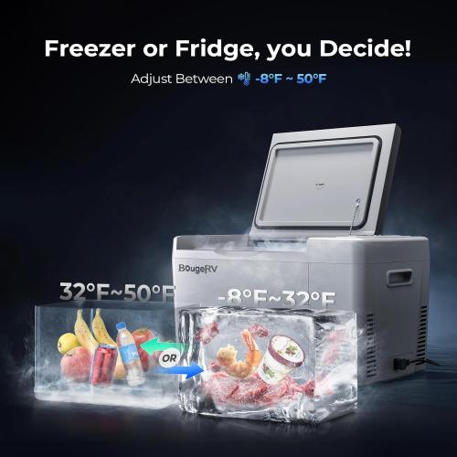 BougeRV 12 Volt Refrigerator 12V Car Fridge 23 Quart Portable Freezer Compressor Cooler 12/24V DC 110~240 Volt AC for Truck Van RV Camper SUV Travel Camping Road Trips Tailgating -7℉~50℉