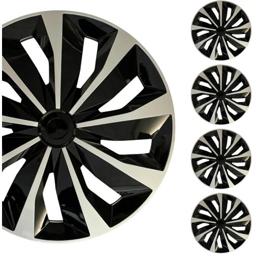 Hubcap Wheel Cover Replacement R17 Hub Caps Universal-Fit Steel Wheel Rim Cover ABS Material Exterior Accessories for Car Truck SUV -Set of 4（17-inch，Silver-Black）
