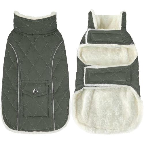 Size S Malier Dog Winter Coat, Windproof Dog Cold Weather Coats with Real Pocket, Winter Extra Warm Pet Coat Fleece Jacket Reflective Clothes for Small Medium Large Dogs and Puppy (Green)