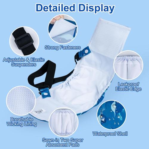 Dono Reusable Belly Bands for Male Dogs with Suspender, 3 Pack Washable Dog Diapers Male, High Absorbency Male Dog Wraps, Leakproof Doggie Puppy Doggy Diapers, Sharks Dinosaurs Trucks, Medium