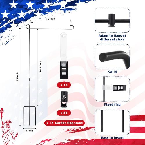 Size 36.2x16.5 Therwen 12 Pack Garden Flag Stand 36.2 x 16.5 Yard Flag Holder Heavy Duty, with 3 Prong Base, Decorations,with Clip Spring Stoppers for Outdoor Garden Yard Lawn