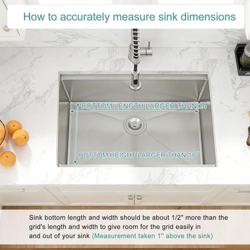 Stainless Kitchen Sink Protector - 22 x 15 with Rear Drain | S304 Sink Grids for Bottom of Kitchen Sink, Rear Drain for Single Bowl Workstation Sink with Corner Radius