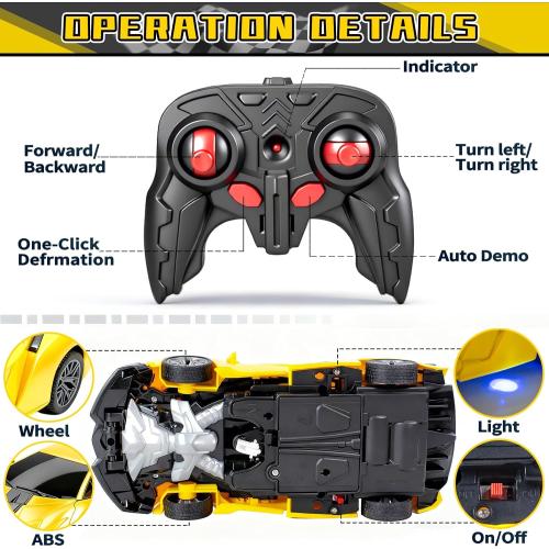 MISSING REMOTE RC Car, Remote Control Car for Boys 4-7 8-12 Gifts,1:18 Transform Robot Toy Car with 360° Rotating Led Lights & One Button Deformation,Kids Transform Toys for 3 4 5 6 7 8 9 10 Years Old