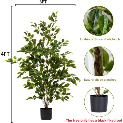 Bailikang Artificial Ficus Tree Indoor 4ft, Large Potted Faux Tree with Realistic Silk Leaves & Trunk for Home Office, Living Room Corner Decor ‼️may be missing parts or even broken parts ‼️