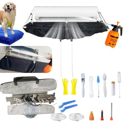 Mini Split Cleaning Kit Bag,Split Ac Unit Cleaning Bag Kit for Cleaning Wall-Mounted Air Conditioners and Duct Units(Black, 21 PCS with Kettle, Size: 38-162 Cm 15.35-64 Inches