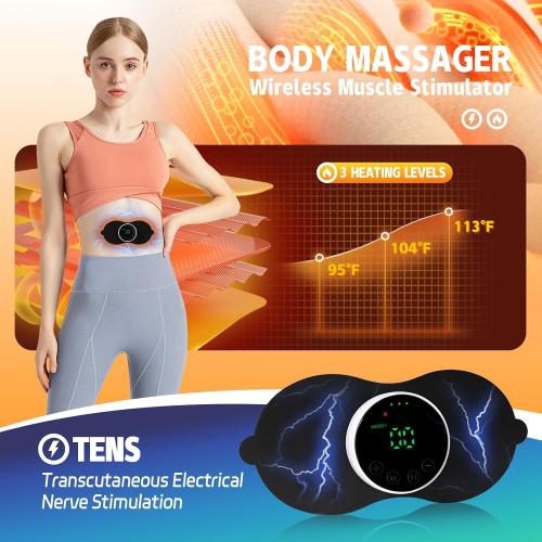 Heating TENS Unit for Pain Relief, Wireless Muscle Stimulator with Remote Controller, Portable Rechargeable Massager for Shoulder Waist Back Arm Leg (2 Pads)
