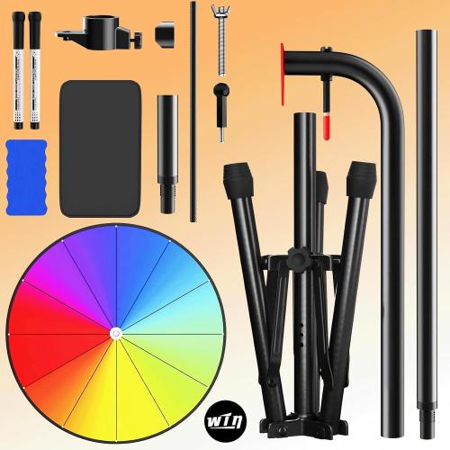 16 Spin the Wheel Game with Stand, Prize Wheel Spinner | Adjustable 36-64 Height, 12 Dry Erase Slots, Foldable Tripod Stand for Carnivals, Trade Shows, Parties and Events