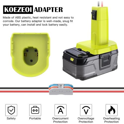 2 Packs Power Wheel Adapter for Ryobi 18V Battery Adapter Power Wheel Battery Converter Kit with Fuse & Switch & Wire Terminals 12AWG Wire for DIY Ride On Truck and Rc Toys