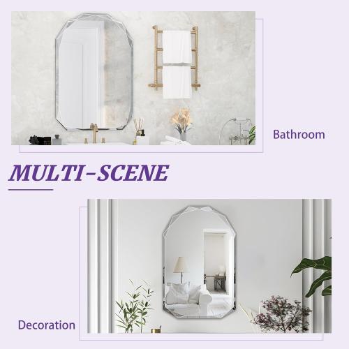 Bathroom Mirror for Wall, 24 x 36 Arched Mirror, Bathroom Vanity Mirror, Beveled Edge Frameless Wall Mount Vanity Mirrors, Wall Mirrors Decorative, Irregular Beveled Edge Mirror