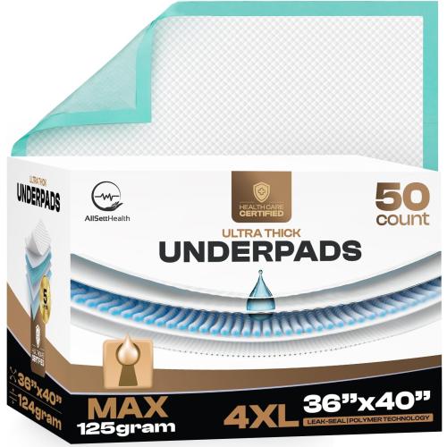 50 Count Incontinence Bed Pads Disposable 40'' x 36'' - 125 Gram Heavy Duty Super Absorbent Underpads Chucks Pads for Adults Elderly, and Pets ‼️may be missing pieces‼️