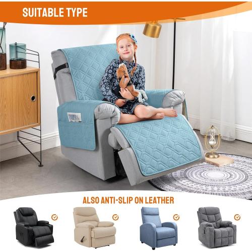 VANSOFY 100% Waterproof Recliner Chair Covers, Recliner Cover Non-Slip Dog Chair Cover Furniture Protector Washable Slipcover with Pocket, Elastic Straps for Pets, Dogs(Azuree, 23.6)