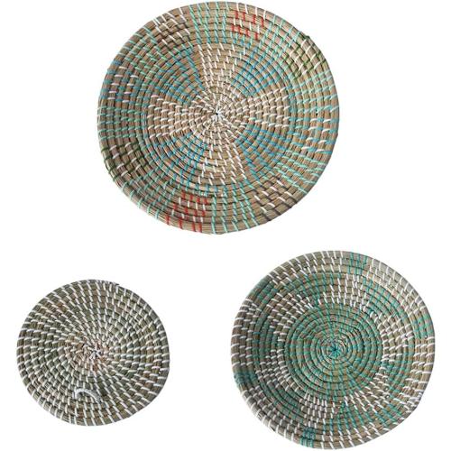 3pcs Boho  Basket Decor Handmade Seagrass Round Hanging Decorative Fruit Dessert Trays for Living Room Bedroom