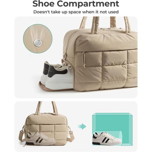 BAGSMART Small Gym Bag for Women, 23L Carry on Travel Duffle, Water-resistant Dance Bag with Shoe Compartment, Desert