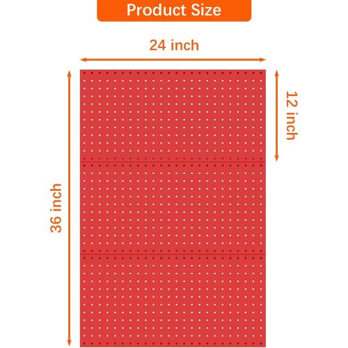 TORACK 3 PCS Metal Pegboard Panels(12x24 inch) for Wall Garage Tools Storage Pegboard System for Workbench, Modular Peg Board Tool Organizer Board Kit(Pack of 3, Red)
