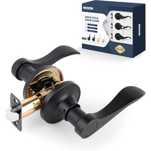 Wave Style Door Lever Passage Door Handle, Keyless Interior Lever Reversible for Left/Right Handed for Hallway and Closet with Matte Black Finish, 1 Pack