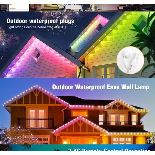 Bluetooth Permanent Outdoor RGB Intelligent Colorful Eaves led Lights,App and Remote Control,DIY Scene Modes,Waterproof,for Christmas,House Decorations,100ft. (EU)