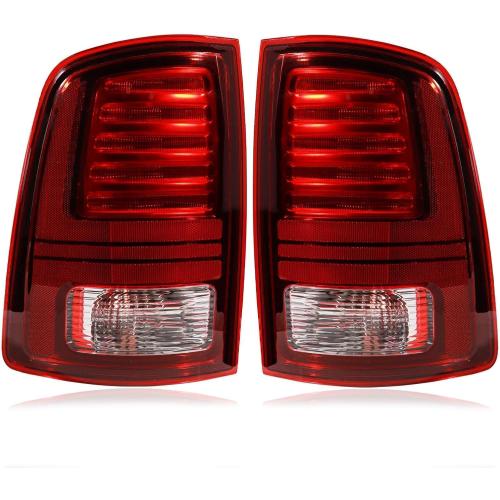 LED Tail Lights Assembly Compatible with 2013-2018 Dodge Ram 1500 2500 3500 Sport, Rear Light Taillights Replacement # 68093081AB 68093081AC (Black Border)