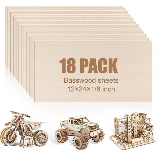 18 Pack 12x24x1/8 Inch Basswood Sheets, Large Size Basswood for Laser Cutting & Engraving, Plywood Wood Board Unfinished Wood Sheets for Crafts, DIY Architectural Models, Wood Burning and Painting.