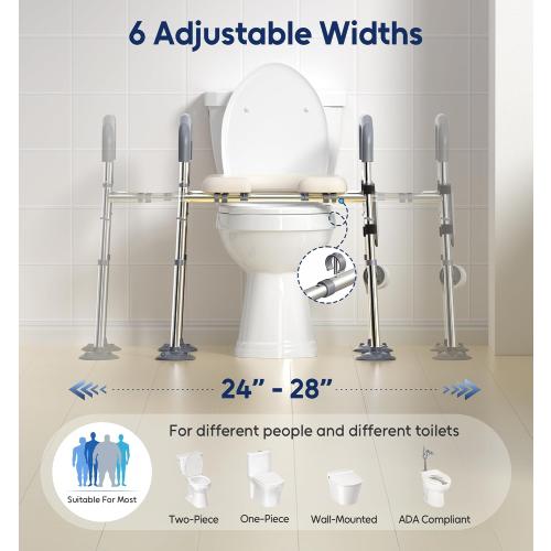 Raised Toilet Seat with Handles, Width & Height Adjustable Toilet Seat Risers for Seniors, Heavy Duty 400lbs Elevated Toilet Seat for Elderly, Pregnant, Handicap, Fit Any Toilet