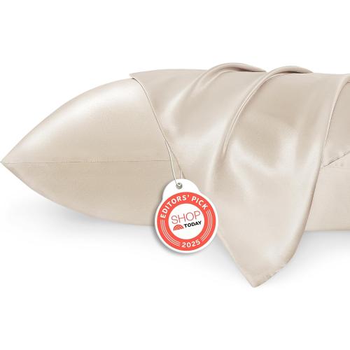 Bedsure Satin Pillowcases, Similar to Silk Pillow Cases Queen Size Set of 2, Cooling Pillow Case for Sleeping Women with Envelope Closure, Gifts for Women Men, Beige, 20x30 Inches, 2pcs