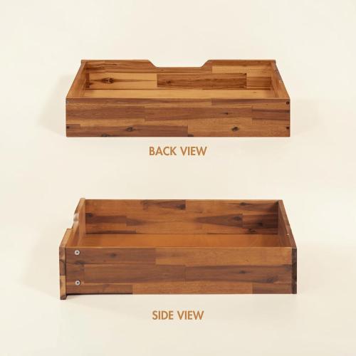 NTC Solid Wood Under Bed Storage with Wheels, 2-Pack Under Bed Organizer Drawer, Space Saving Bedroom Storage Box, 100 lbs Capacity, Teak Look - Acacia