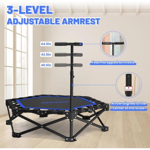 HXD-ERGO 42'' Foldable Mini Trampoline, Rebounder Trampoline with Adjustable Foam Handle, Fitness Trampoline for Indoor, Outdoor, Home Gym, Max Load 460lbs