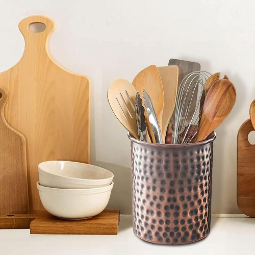 Monarch Abode Kitchen Utensil Holder – Hand Hammered Metal Antique Copper Utensil Holder, Decorative Utensil Crock for Kitchen Counter, Cooking Tool and Spatula Holder for Countertop, Caddy Organizer