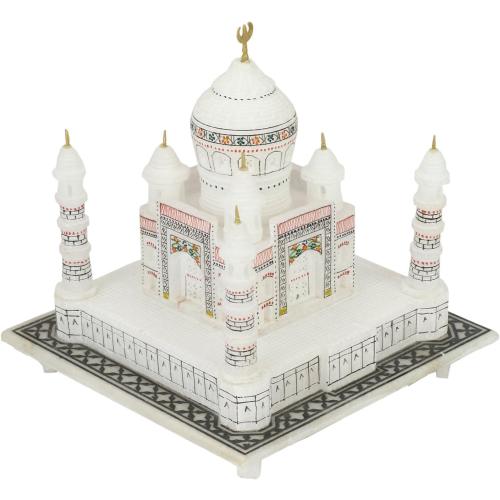 Carry Me Indian White Marble Handmade Agra Taj Mahal Replica Model with Colourful Painting