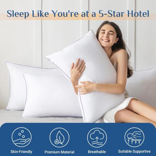 JOLLYVOGUE Pillows Queen Size Set of 2, Medium Supportive Bed Pillows with Super Soft Down Alternative Fill, Luxury Fluffy Hotel Quality for Side, Back, and Stomach Sleepers