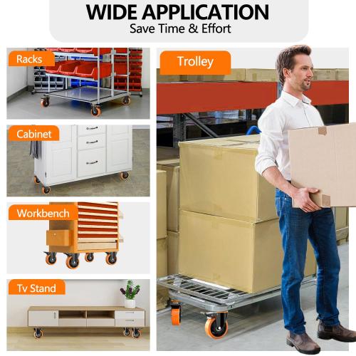 4 inch Stem Caster Wheels 2000lbs, Threaded Stem Casters Set of 4 Heavy Duty,3/8-16 x 1(Stem Diameter 3/8, Length 1), Safety Dual Locking Caster, Industrial Castor Wheels for Cart,Furniture