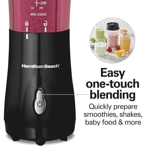 Hamilton Beach Portable for Shakes and Smoothies, 14 Oz BPA Free Travel Cup & Lid, Durable Stainless Steel Blades, Personal Smoothie, Black (51101AG)