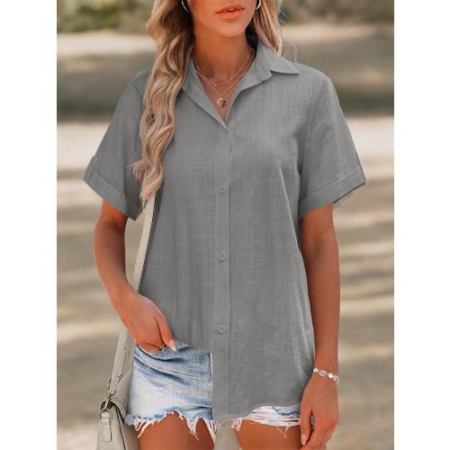 Button Down Shirt Women 2XL  Sleeve Blouses V Neck Collared Button Up Summer Beach Tops