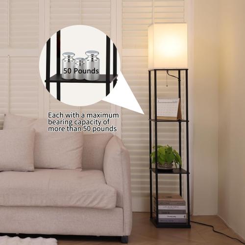Floor Lamp with Shelves, Modern Square Standing Lamp with 3 Color Temperature Bulb, Corner Display Bookshelf Lamp for Living Room, Bedroom and Office (Black)