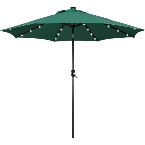 Yaheetech 9FT Patio Umbrella with Solar Lights - UV Protection Market Table Umbrella w/ 32 LED Lights & Push Button Tilt & Crank Lift System for Garden/Lawn/Deck/Backyard/Pool,Dark Green