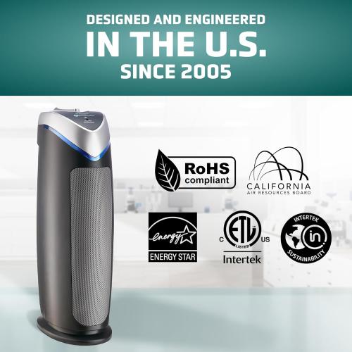 GermGuardian 4-In-1 HEPA Air Purifier for Home, Large Rooms Up To 743 Sq. Ft. with HEPA Air Filter, UV-C Light & Odor Reduction, AC4825E, 22 Tower, Gray